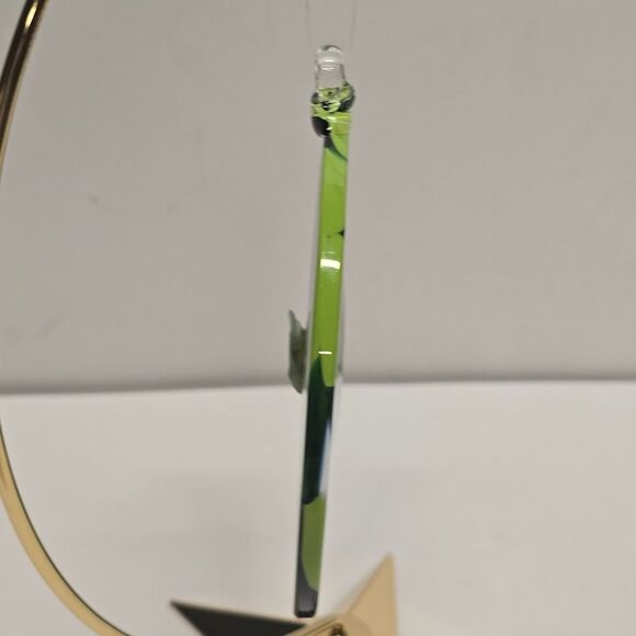 Hand-blown Green Flat Ornament Unique Art By Sternen Glass Germany - Picture 5 of 8
